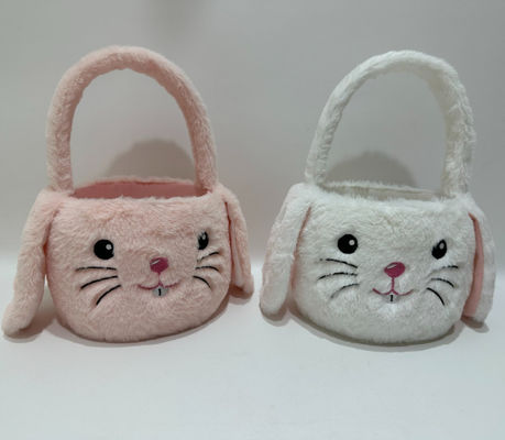 Hot Selling Easter Cute&Pretty Pink &White Plush Bunny Basket Toy