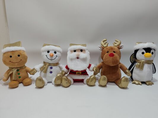 5 Assorted Golden Christmas Plush Toys Festive Soft Stuffed Holiday Collection