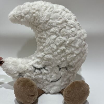 Breathing Light Sleep Soothing Moon Plush Toy White Curly Fur Smiling Pillow Baby Sleep Aid