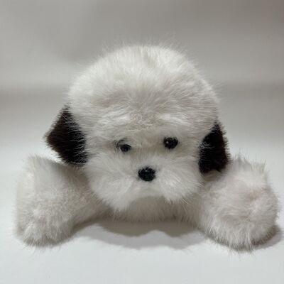 Lying White Puppy Plush Toy Long Fur Healing Dog Doll Soft Soothing Hugging Pillow