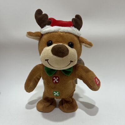 Walking Reindeer Plush Toy with Santa Hat Cute Deer Doll Electric Animated