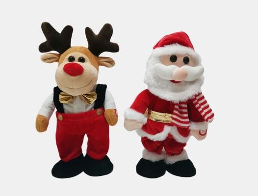 Singing Dancing Wiggly Santa And Reindeer 32cm With PP Cotton Inside