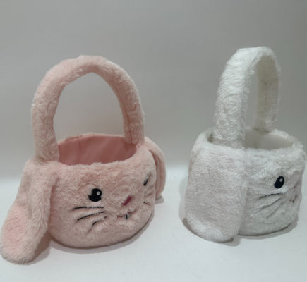 Hot Selling Easter Cute&Pretty Pink &White Plush Bunny Basket Toy