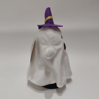 Halloween White Ghosts Wearing Hats and Carrying Brooms
