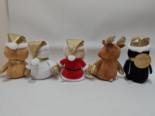 5 Assorted Golden Christmas Plush Toys Festive Soft Stuffed Holiday Collection