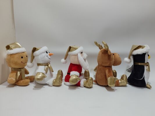 5 Assorted Golden Christmas Plush Toys Festive Soft Stuffed Holiday Collection