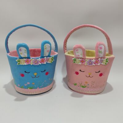 Two-Tone Easter Bunny Basket Plush Toy Soft and Colorful Holiday Gift Collection