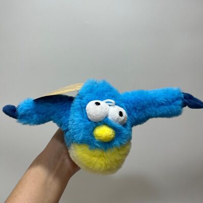 Blue Chubby Bird Plush Toy with Sound Squeeze to Chirp Funny Stuffed Bird Interactive Stress Relief Toy