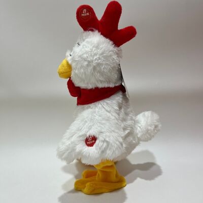 White Chicken Plush Toy with Neck-Pull Clucking Singing & Dancing Funny Rooster Doll Interactive Stress Relief Toy