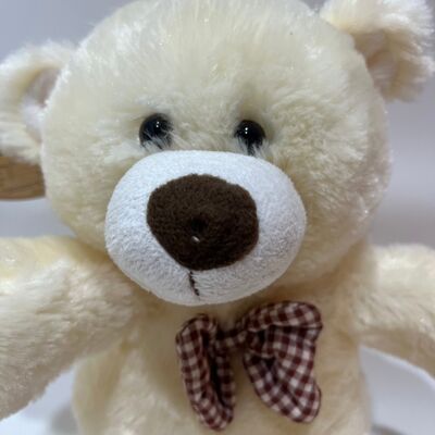 Singing & Clapping Cream Teddy Bear Plush Toy Interactive Music Bear Classic Plaid Bowtie Stuffed Animal