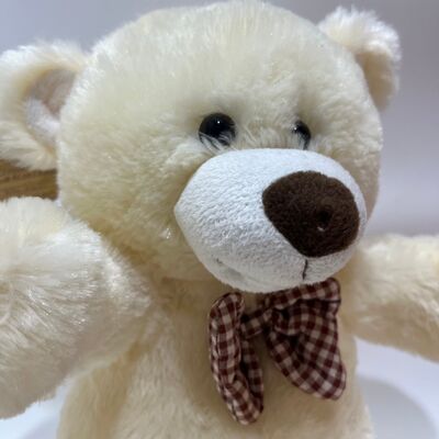 Singing & Clapping Cream Teddy Bear Plush Toy Interactive Music Bear Classic Plaid Bowtie Stuffed Animal