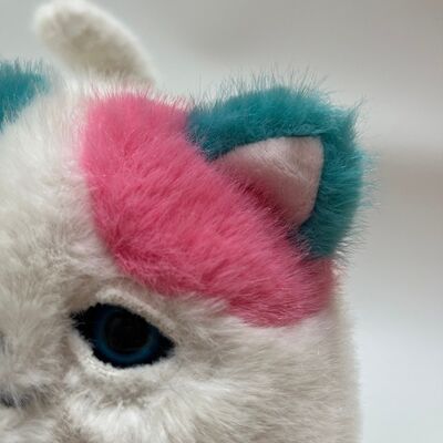 Blinking Purring Fluffy Cat Plush Toy Cute Meowing Interactive Kitten Pink Teal Long-Haired Stress Relief Companion