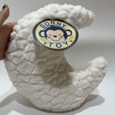 Breathing Light Sleep Soothing Moon Plush Toy White Curly Fur Smiling Pillow Baby Sleep Aid