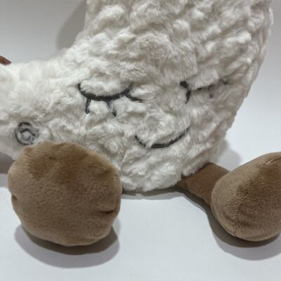 Breathing Light Sleep Soothing Moon Plush Toy White Curly Fur Smiling Pillow Baby Sleep Aid