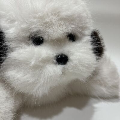 Lying White Puppy Plush Toy Long Fur Healing Dog Doll Soft Soothing Hugging Pillow
