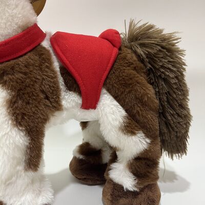 Running Pinto Pony Plush Toy with Hoofbeats Button on Foot Electric Running Horse with Christmas Outfit