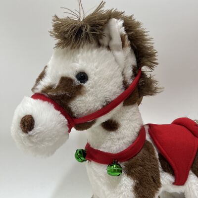 Running Pinto Pony Plush Toy with Hoofbeats Button on Foot Electric Running Horse with Christmas Outfit