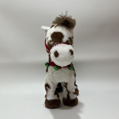 Running Pinto Pony Plush Toy with Hoofbeats Button on Foot Electric Running Horse with Christmas Outfit