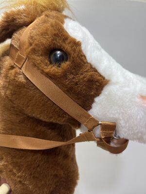 Brown Pony Stick Plush Toy Kids Riding Wooden Stick Horse Realistic Riding Interactive Toy with Reins