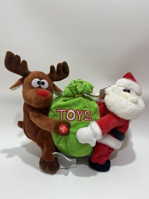 Santa and Reindeer Plush Set Green TOYS Gift Bag Christmas Decoration Doll