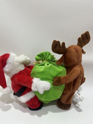 Santa and Reindeer Plush Set Green TOYS Gift Bag Christmas Decoration Doll