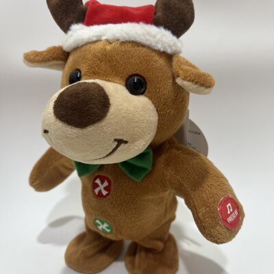 Walking Reindeer Plush Toy with Santa Hat Cute Deer Doll Electric Animated