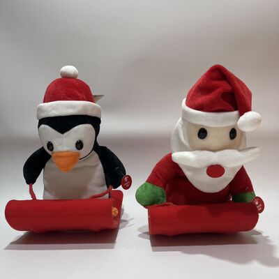 Swinging Sleigh Penguin and Santa Plush Toy Swings Back and Forth Plays Three Songs Christmas Interactive Doll Party Prop